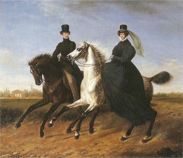 General Krieg of Hochfelden and his wife on horseback,